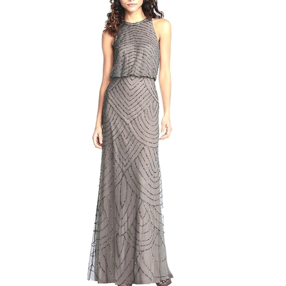 Adriana Papell Silver Sequins Gown - Size 12